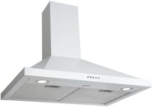 OVO 30 inch Wall Mount Range Hood Vent with 3 Speed Exhaust Fan in White, Stainless Steel Pyramid Chimney Style