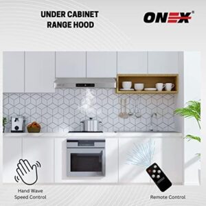 ONEX® Range Hood 30" inch Under Cabinet with smoke sensor, 6 speed control, and stainless steel design.