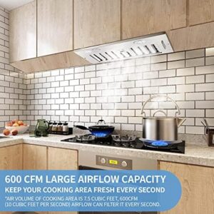 JOEAONZ Range Hood Insert 20 Inch Stainless Steel with 600 CFM and GU10 LED lights for a modern kitchen