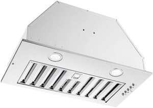JOEAONZ Range Hood Insert 20 Inch Stainless Steel with 600 CFM and GU10 LED lights for a modern kitchen
