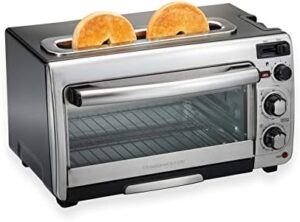 Hamilton Beach 2-in-1 Countertop Oven and Toaster alongside TOSHIBA Microwave, the perfect kitchen combo for efficient cooking.  