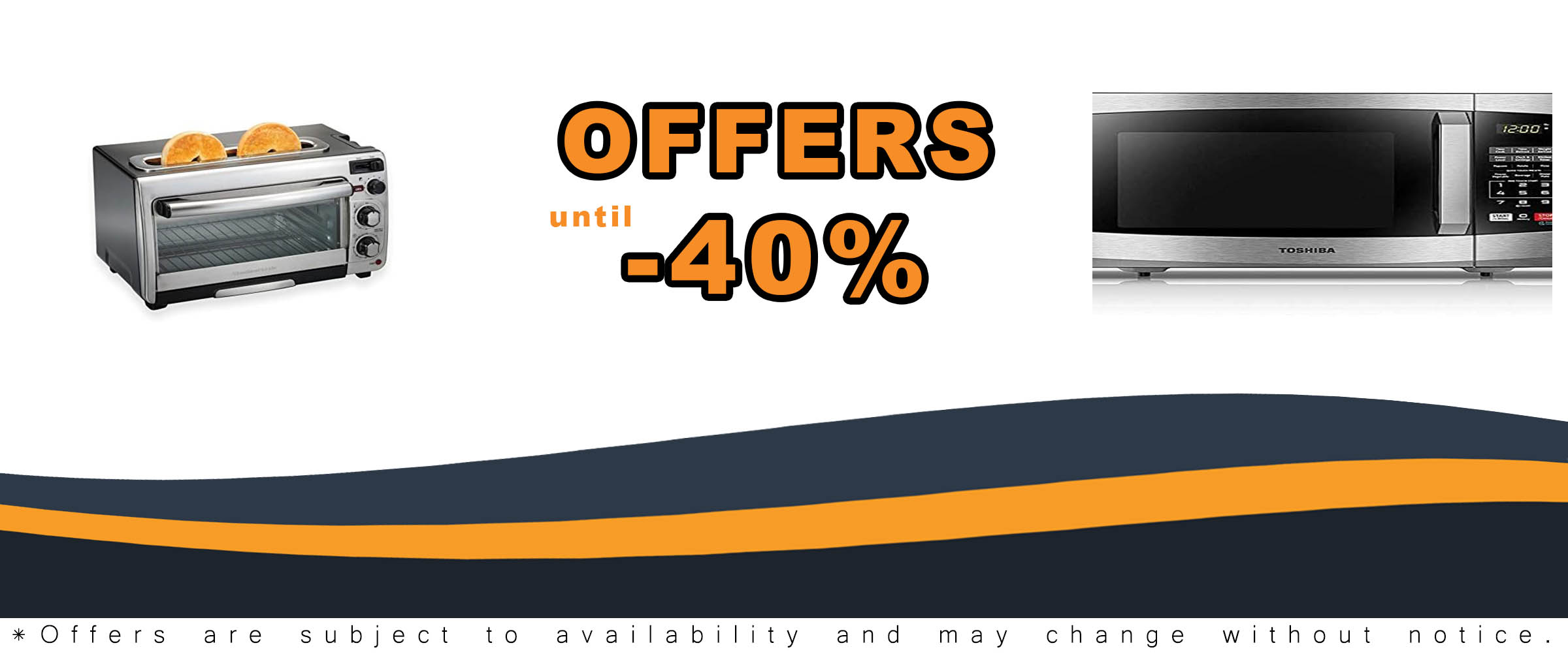 Hamilton Beach 2-in-1 Countertop Oven and Toaster alongside TOSHIBA Microwave, the perfect kitchen combo for efficient cooking.  