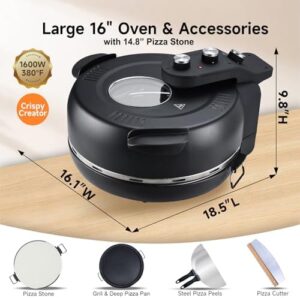 Davivy 16" Indoor Pizza Oven with Pizza Stone and Grill Pan – Black
