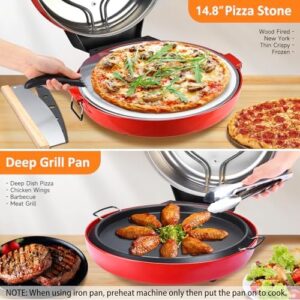 Upgrade Davivy 16" Indoor Pizza Oven with stone and grill pan, perfect for crispy homemade pizzas, featuring a built-in timer and high heat up to 380℃.  