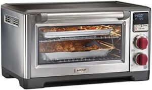 Wolf Gourmet Elite Digital Toaster Oven with Stainless Steel Finish and Red Knobs
