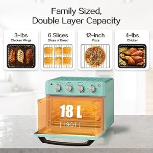 SIMOE Toaster Oven Air Fryer Combo, 19 QT, Green color, countertop oven with accessories and recipe book