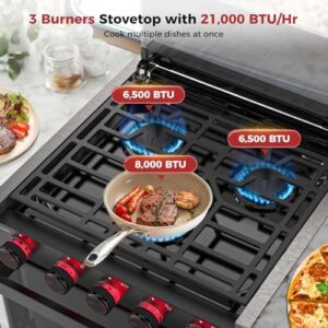 CAMPLUX RV Propane Oven Stove Combo with 3 Burners and 1.27 Cu.ft Gas Oven in Black