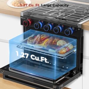CAMPLUX RV Propane Oven Stove Combo with 3 Burners and 1.27 Cu.ft Gas Oven in Black