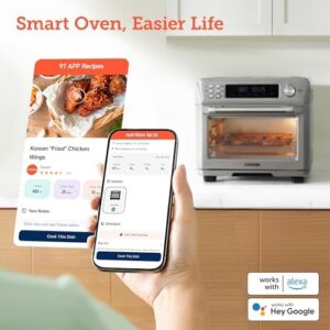 COSORI Smart 12-in-1 Air Fryer Toaster Oven Combo with accessories in a sleek silver stainless steel finish