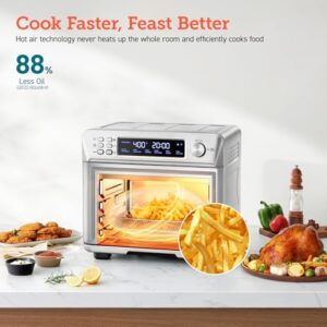 COSORI Smart 12-in-1 Air Fryer Toaster Oven Combo with accessories in a sleek silver stainless steel finish