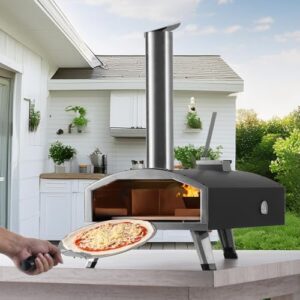 VEVOR Portable Outdoor Oven, 12-inch Pizza Oven, Pellet & Chips & Charcoal Tri-Fuel, Ideal for Camping & Backyard  