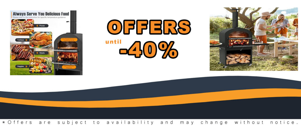 Giantex Pizza Oven Outdoor with wood-fired cooking, side tables, pizza stone, and wheels