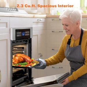 Empava 24 Inch Electric Single Wall Oven with 10 cooking functions and rotisserie, featuring a sleek stainless steel design.