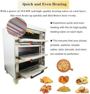 INTBUYING Commercial Pizza Oven 3-Tier Electric Pizza Oven – Large Capacity and Movable Design  