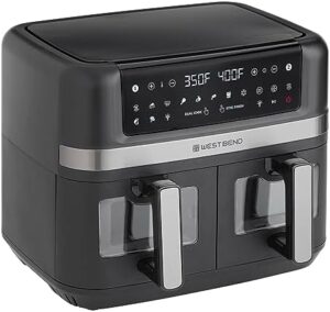 West Bend Air Fryer Dual Basket 10-Quart Capacity, Digital Controls, and Nonstick Baskets