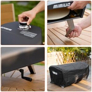 Mimiuo Outdoor Gas Pizza Oven with manual rotation system, pizza stone, oven cover, and pizza peel – perfect for outdoor pizza grilling.  