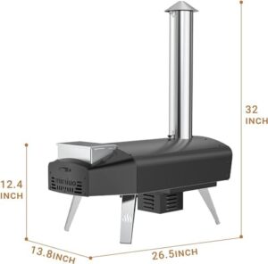 Mimiuo Black Portable Wood Pellet Pizza Oven with 13" Pizza Stone and Foldable Pizza Peel – Wood-Fired Outdoor Pizza Oven  