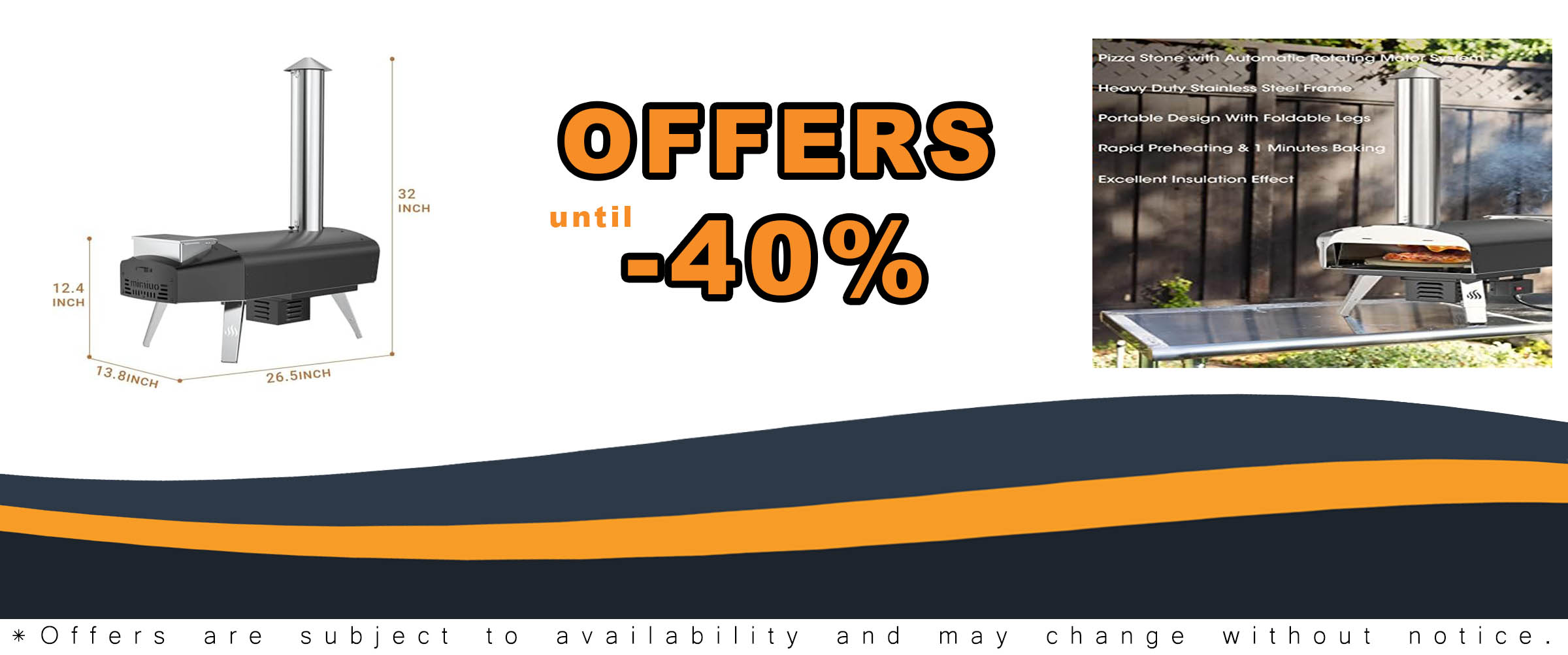Mimiuo Black Portable Wood Pellet Pizza Oven with 13" Pizza Stone and Foldable Pizza Peel – Wood-Fired Outdoor Pizza Oven  