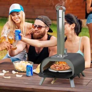 LotFun Outdoor Pizza Oven with manual rotating system, pizza stone, shovel, and cutter for backyard patio use