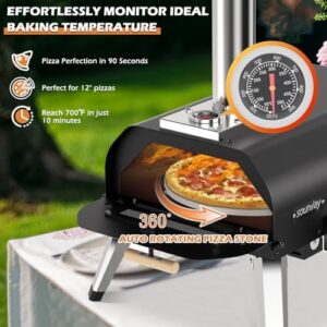 Sounday Pellet Pizza Oven with 360° Rotating Pizza Stone, Built-in Thermometer, and Complete Accessories for Perfect Wood-Fired Pizzas  