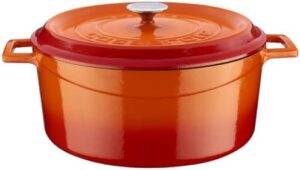 Lava Cookware Signature Enameled Cast-Iron Round Dutch Oven in Orange Spice, 10.5 Quart