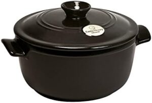 Emile Henry Flame Round Stewpot Dutch Oven, Charcoal, 4.2 Quart, with Lid, Cooking in Kitchen