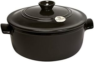 Emile Henry Flame Round Stewpot Dutch Oven, Charcoal, 4.2 Quart, with Lid, Cooking in Kitchen