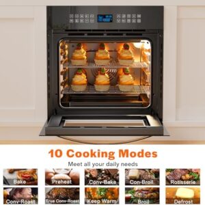 Empava 24" Electric Convection Single Wall Oven in Silver Mirror Glass with Touch Control and Rotisserie