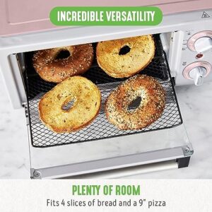 GreenLife Countertop Toaster Oven Air Fryer in pink with healthy ceramic nonstick surface, perfect for baking, broiling, and air frying.