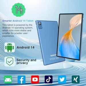 Android 14 Tablet 10.1 inch with 22GB RAM and 128GB ROM, featuring an HD touchscreen and 5G Wi-Fi