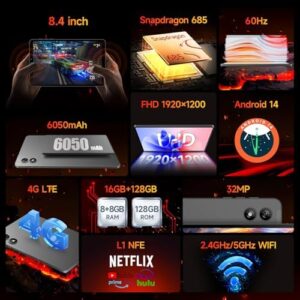 BNCF 8.4-inch Snapdragon 685 Android 14 Tablet with 32MP Camera and FHD Display
