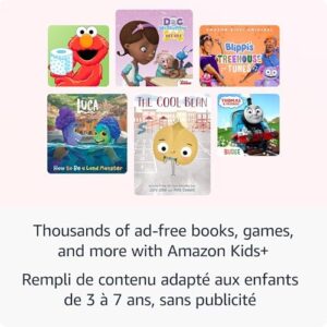 Amazon Fire HD 8 Kids tablet in grape color, showcasing 13-hour battery life, parental controls, and durable kid-proof case.