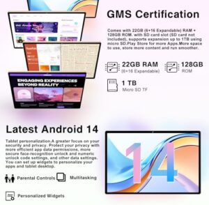 Android 14 Tablet 10 inch with 22GB RAM, 128GB ROM, Rose Gold/Pink - Octa-Core HD Touchscreen, WI-FI 6, and Keyboard Support