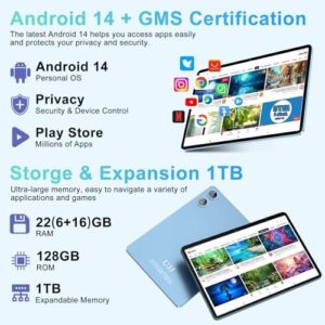 Tablet Android 14 10.1 inch with Keyboard and Mouse, Metal Blue  