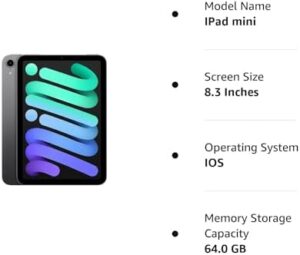 2021 Apple iPad Mini 6 (8.3 inch, Wi-Fi, 64GB) Space Gray (Renewed) – Compact, powerful, and perfect for on-the-go use.