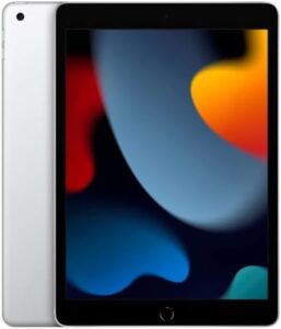 2021 Apple iPad (10.2-inch, Wi-Fi + Cellular, 256GB) - Silver (Renewed) - Front view with vibrant display