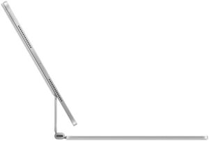 Magic Keyboard for iPad Pro 11-inch (M4) in white, showing backlit keys and trackpad