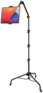 Takerers Tablet Floor Stand with Wheels featuring adjustable height and detachable articulating arm