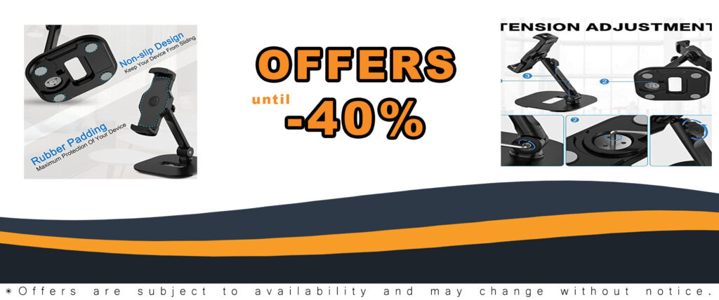 AboveTEK iPad Tablet Stand, perfect for tablets and phones with 4.7''-13.5'' screens, featuring 360° swivel rotation and adjustable height.