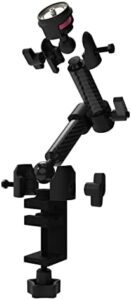 Joy Factory MagConnect Carbon Fiber C-Clamp Dual Arm Mount MMU116 attached to a desk with adjustable arms