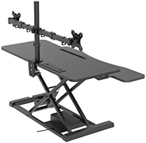 Rocelco 37.4" Electric Standing Desk Converter with Dual Monitor Mount Arm and USB Charger