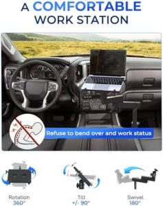 SPIRRELAB Truck Laptop Mount for Chevy Silverado, Tahoe, GMC Sierra with built-in cooling fan and adjustable height  