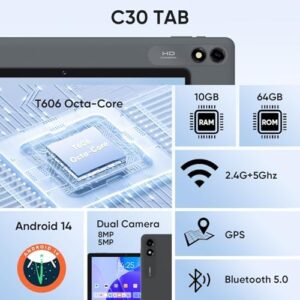 Tablet 10 inch Android 14 Tablet with Octa-Core Processor, 10GB RAM, 1TB Expandable Storage, and Dual Camera