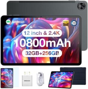 DOOGEE 12 Inch Tablet with Android 14, 32GB RAM, and Helio G99 Processor in Gray