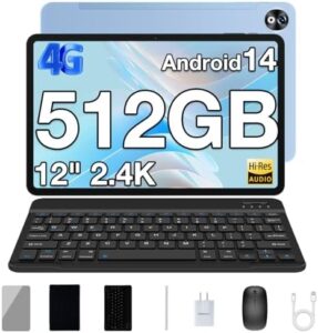 DOOGEE 12 inch Tablet with Keyboard, Android 14, 20GB RAM, 2.4K Display, Quad Speakers