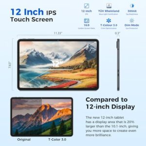 Tablet 12 Inch Android 14 Tablet with 24GB RAM, 256GB Storage, 16MP Camera, Pink
