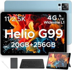 DOOGEE T35 Android 14 Tablet with Keyboard, 11-inch Display, 4G LTE, and Blue Case
