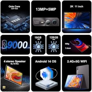 JIMTAB 2K Vivid Tablet with 11" 2K Display, Octa-Core Processor, and 18GB RAM