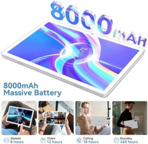 2025 Android 14 Tablet 10 inch, 4G cellular with keyboard, 128GB ROM, 14GB RAM, and 5G Wi-Fi