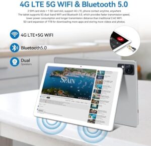 2025 Android 14 Tablet 10 inch, 4G cellular with keyboard, 128GB ROM, 14GB RAM, and 5G Wi-Fi